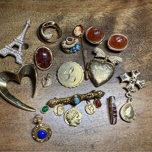 Vintage Gold and Gemstone Brooch Collection or Journal Charms